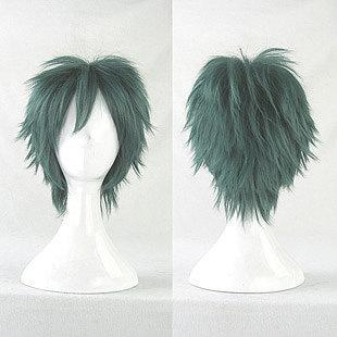 Cosplay假髮打工吧魔王大人真奧貞夫火風紺孔雀灰綠色短髮高溫絲送髮網 露天拍賣