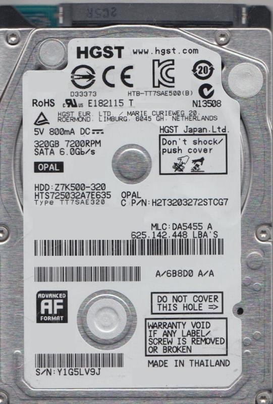 HGST 昱科320GB 320G HTS725032A7E630 7200轉7mm SATA3 2.5吋 內接硬碟