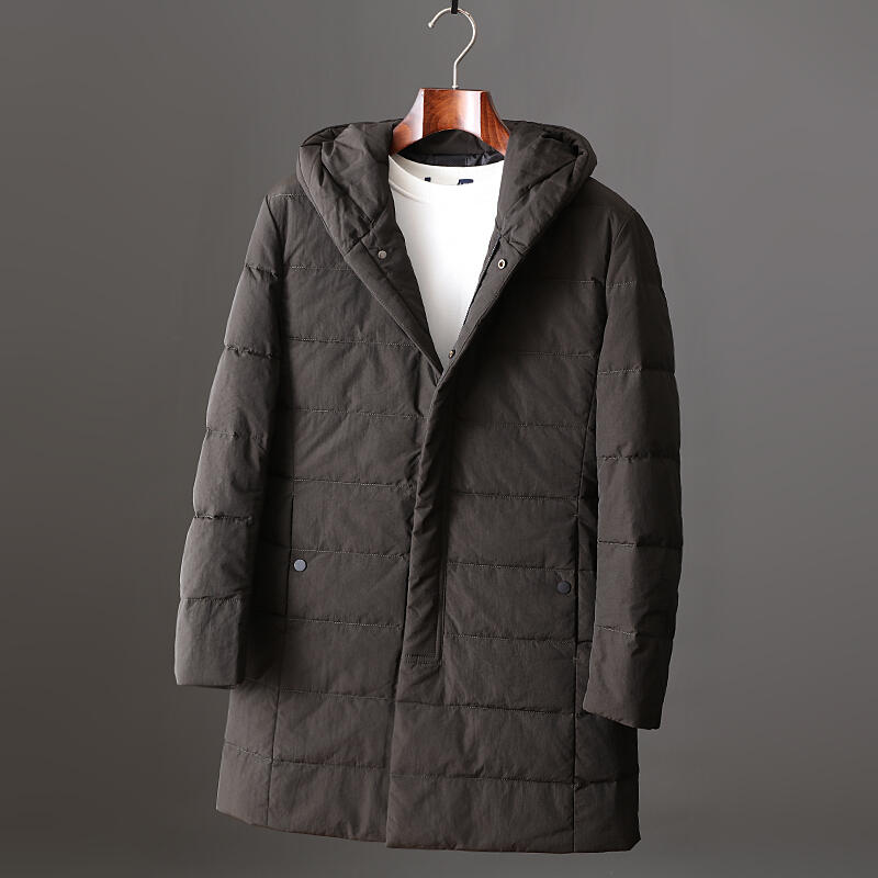 品質保證大廠剪標連帽中長款羽絨服,90%白鴨絨休閑純色爸爸裝鴨絨服保暖