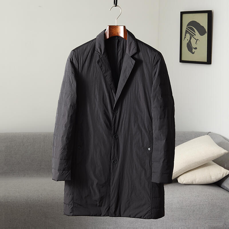 品質保證秋冬季新品西裝領中長款羽絨服保暖舒適鴨絨服修身外套上衣男青年