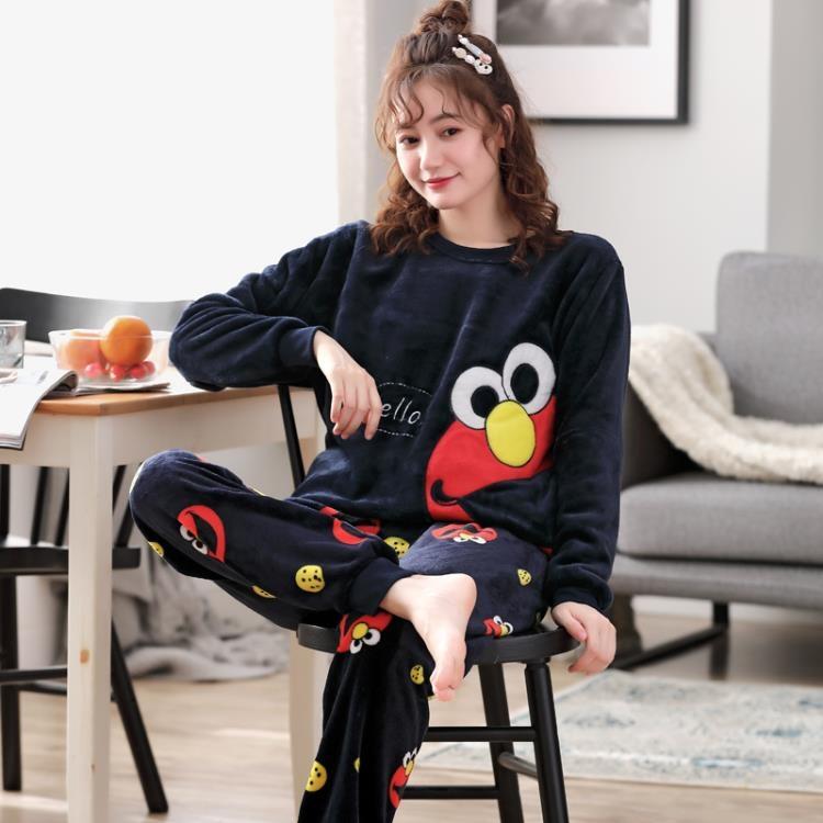 睡衣秋冬季珊瑚絨睡衣女加厚加絨大碼200斤胖mm法蘭絨家居服套裝冬款【時光軌跡】