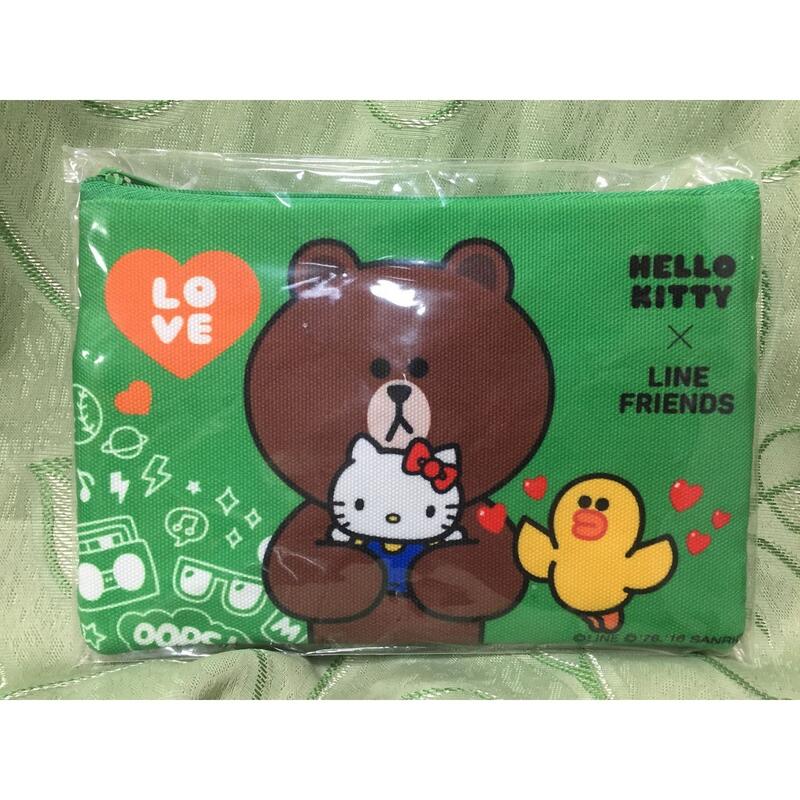 正版授權 HELLO KITTY x LINE FRIENDS 熊大 筆袋 鉛筆盒 綠色款 / 紅色款