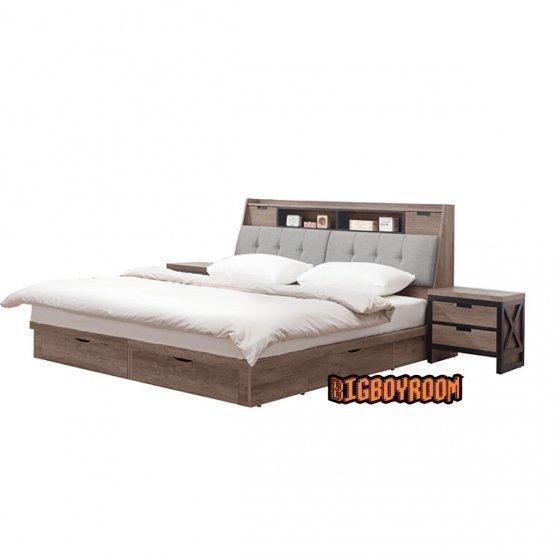 【BIgBoyRoom】工業風家具 北歐復古簡約造型雙人5尺床組卯丁舊化木頭造型 四抽床收納床頭櫃組F13系列