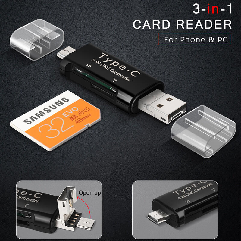 3 in 1 TF SD Card Reader USB-C Type C Micro OTG Port For Samsung S10