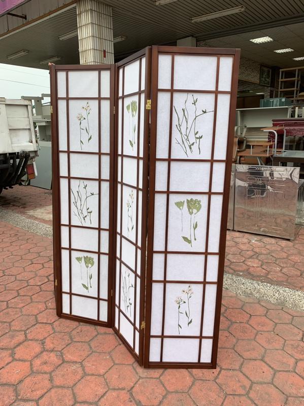 香榭二手家具 全新精品三朵花四片屏風 木製屏風 6尺屏風 折合屏風 日式屏風 隔間屏風 實木屏風 擋板 折疊 收納屏風 露天拍賣