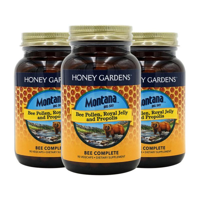 [Honey Gardens] 3 套-Montana Big Sky 蜂花粉 蜂王漿和蜂膠 90 粒素食膠囊