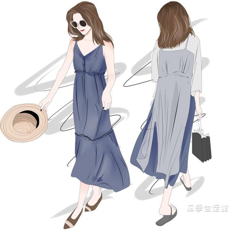 長裙女夏雪紡吊帶連衣裙兩件套防曬開衫溫柔風仙女套裝裙 免運 可開發票 【易購生活館】