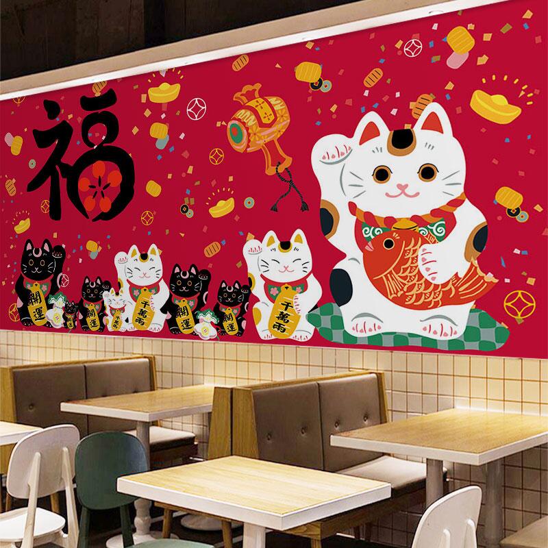壁紙壁纸墙纸壁贴墙贴居家翻新和風日式餐廳裝飾招財貓壁紙個性日本裝修風格壁畫壽司料理店墻紙 露天拍賣
