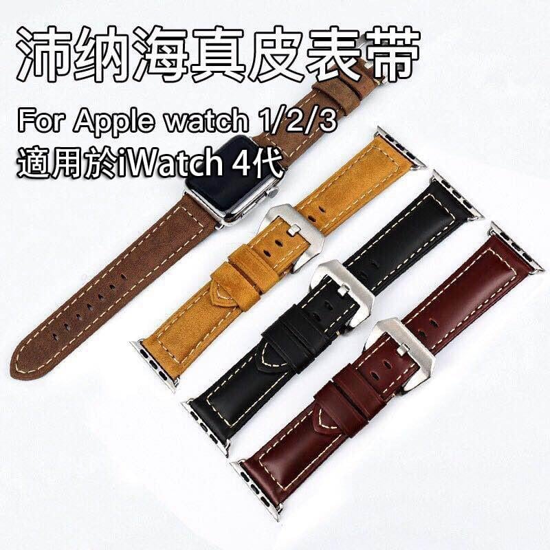 沛納海真皮錶帶apple Watch 4代1 2 3頭層牛皮錶帶蘋果手錶替換錶帶iwatch 38 42mm錶帶 露天拍賣