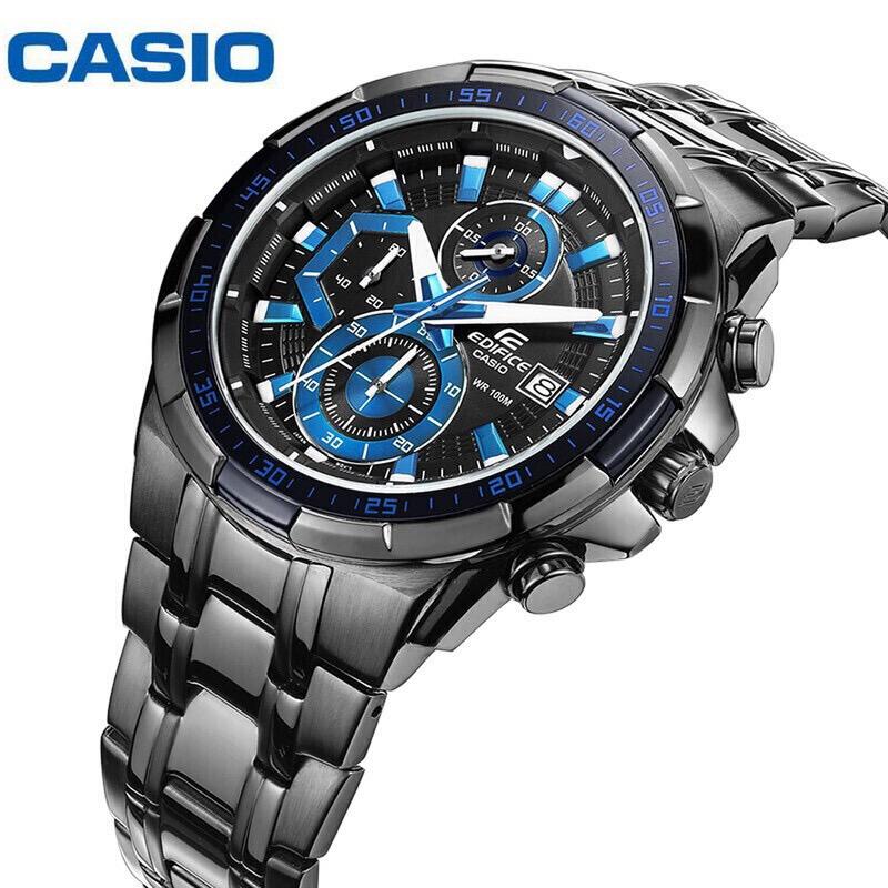正品CASIO卡西歐手錶計時賽車男錶防水不鏽鋼錶帶男士鋼帶酷黑錶盤石英腕錶EFR-539D 真皮 不鏽鋼錶帶水鬼劍魚箭魚