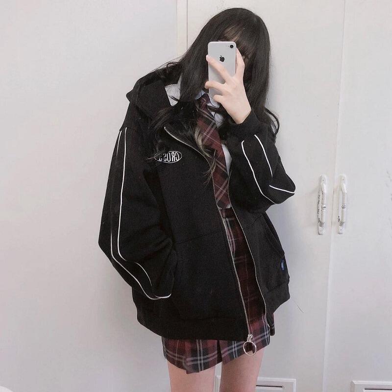 2019男女情侶款 超正韓系外套 字母刺繡 薄款 OVERSIZE 寬鬆顯瘦 連帽開衫 拉鏈 長袖 帽T 夾克 棒球外