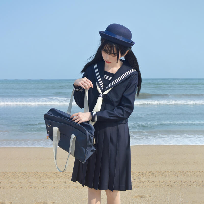 貓嶼jk制服正版紺色藏青色海軍風紺三本短袖夏服學院風水手服套裝 露天拍賣