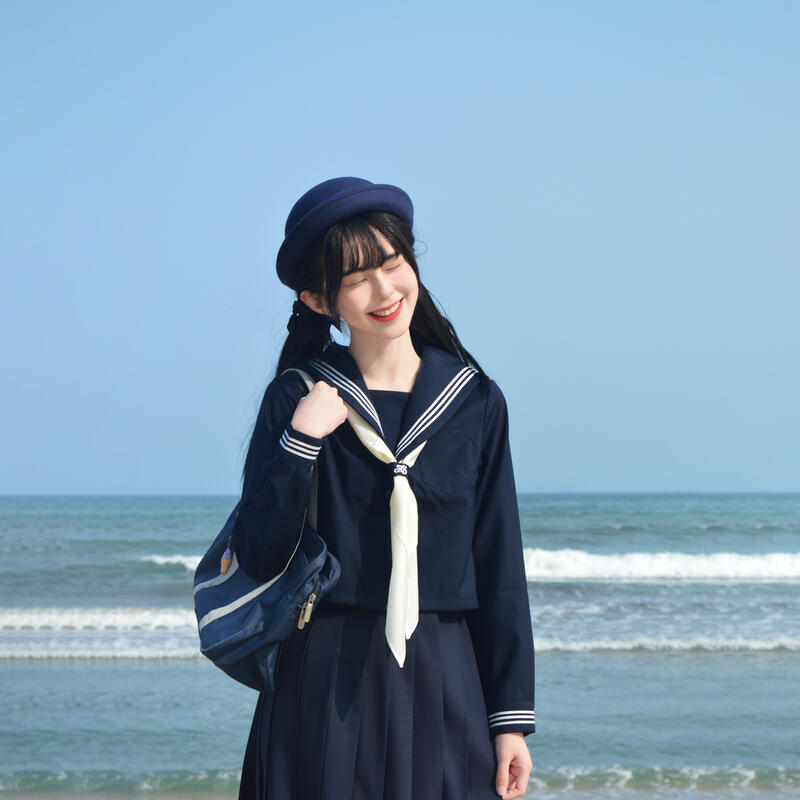 貓嶼jk制服正版紺色藏青色海軍風紺三本短袖夏服學院風水手服套裝 露天拍賣