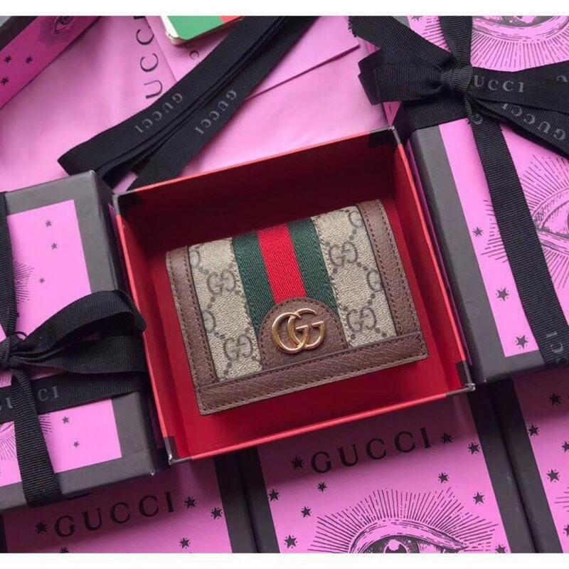 熱賣款 GUCCI 古馳休閒手拿包 雙G紅綠編織帶 PVC防刮錢夾 Vintage短款錢包 短夾 零錢包 皮夾 卡夾