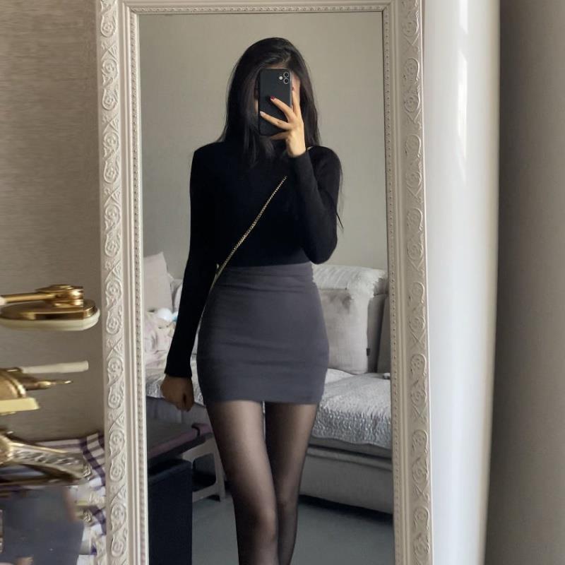 {短袖連身裙 寬鬆版 休閒裙 連身裙}網紅同款包臀短裙女夏彈力修身顯瘦一步裙打底半裙性感高腰半身裙